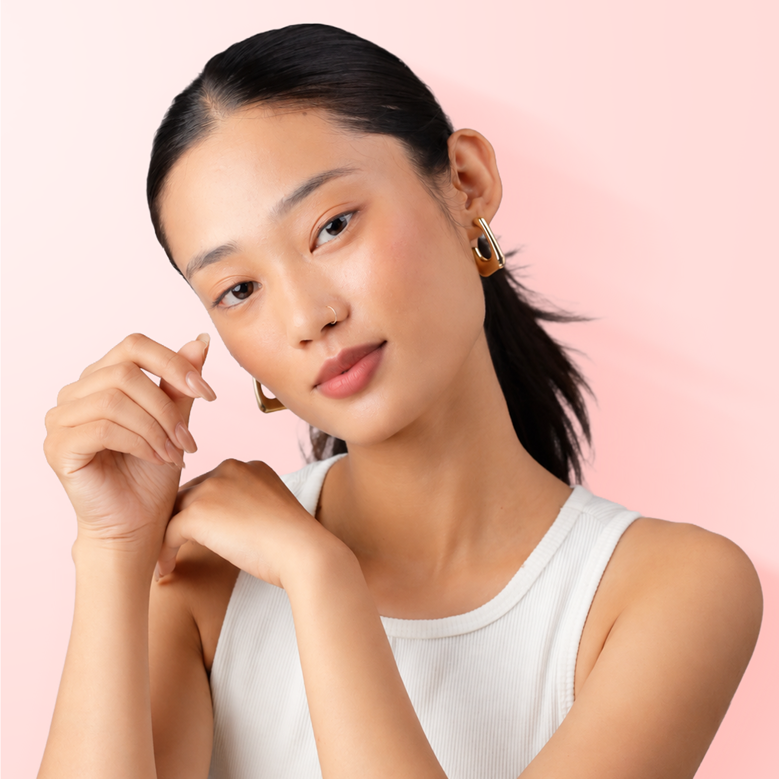 Amaé model portrait in white top